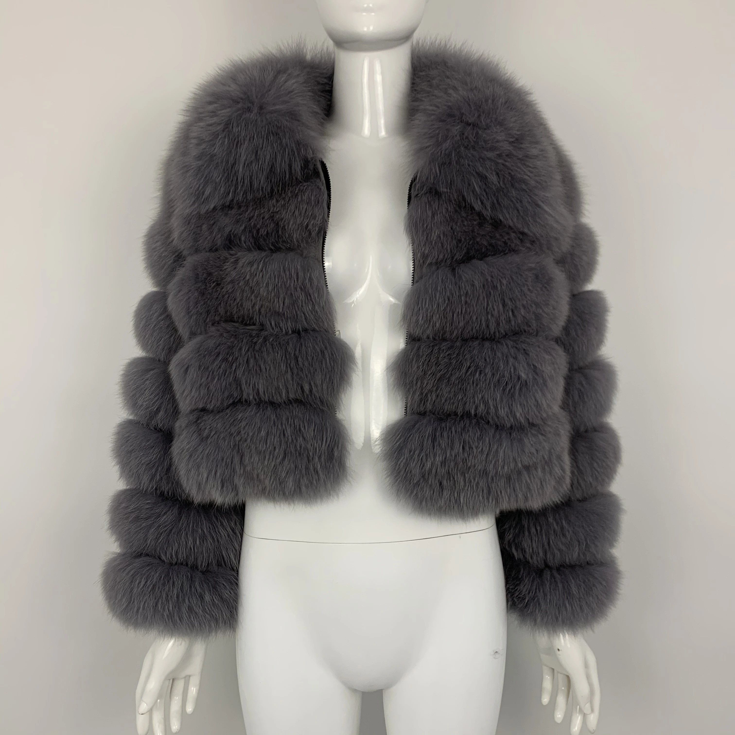 Winter Women Jacket Short Real Fox Fur Coat Woman Top Turn-down Collar Zipper Fashion Outerwear Natural Fur Streetwear