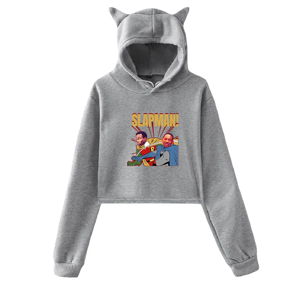 

Will Smith Printed Cat Cropped Hoodies Women Long Sleeve Hooded Pullover Crop Tops Hot Sale Casual Harajuku Streetwear Clothes