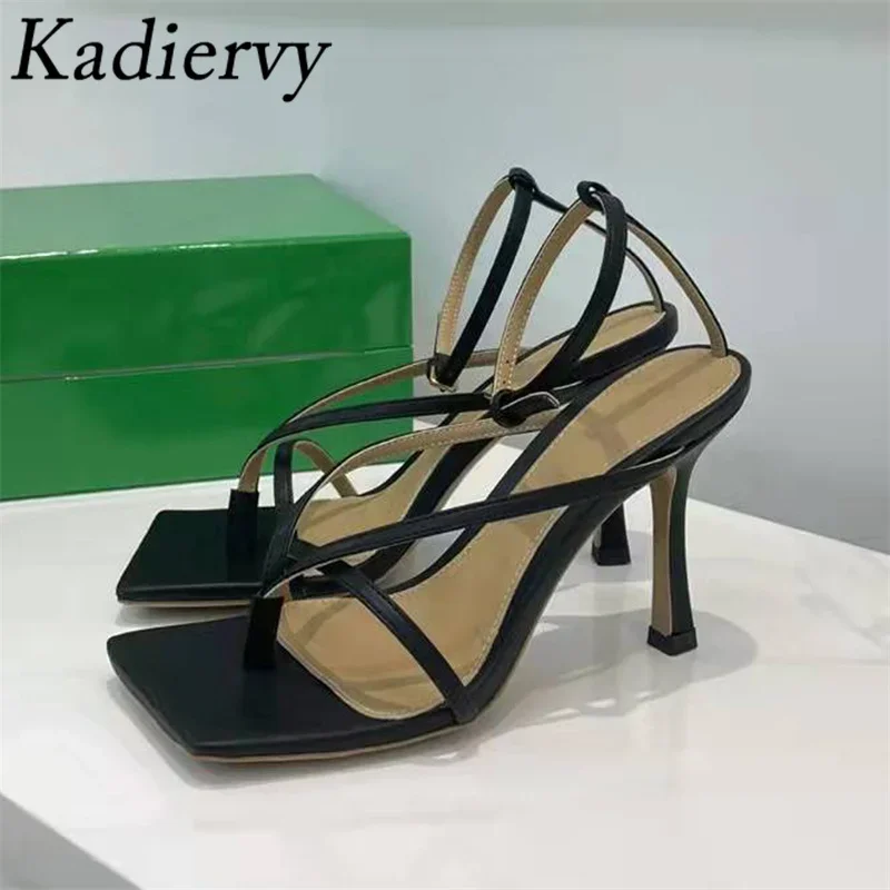 Женские сандалии-гладиаторы на высоком каблуке летние шлепанцы из натуральной