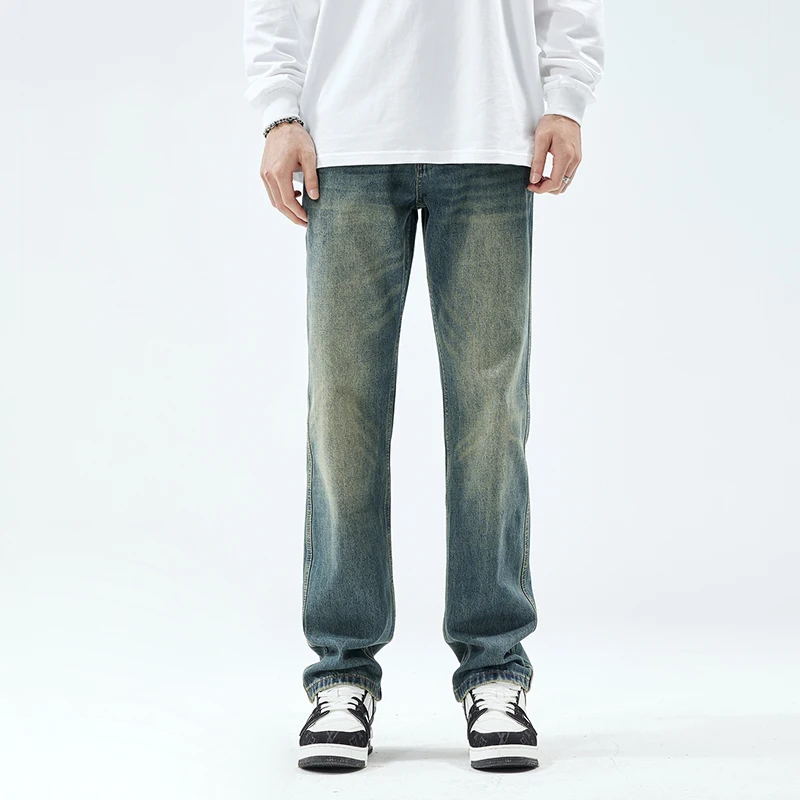 Мужские джинсы в стиле ретро свободные прямые длинные брюки американском осень
