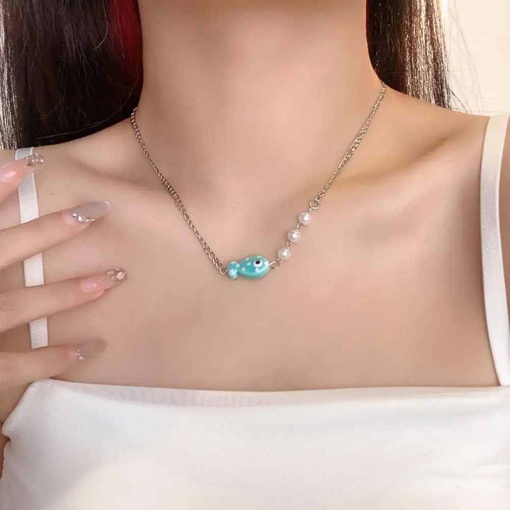 Женское ожерелье с подвеской в виде рыбы из искусственного жемчуга