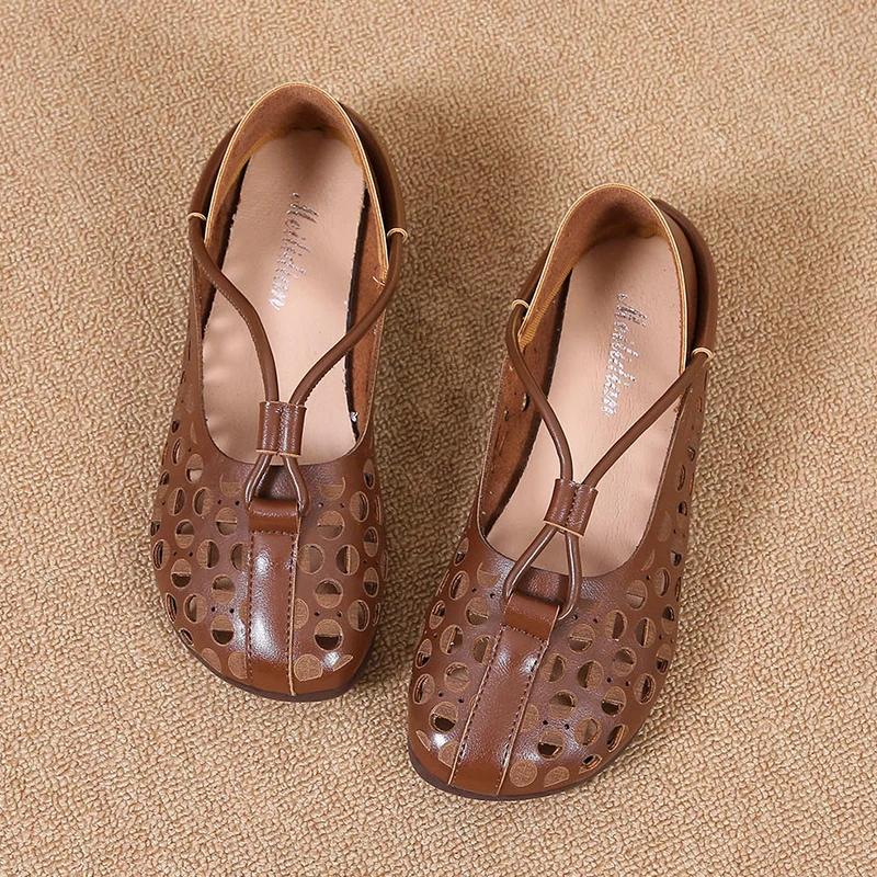 2022 Ladies Flat Sandals Flip-Flops Hollow Mesh Breathable Summer Women Slip-On Flat Shoes Elegant Lightweight Mom Comfort Shoes