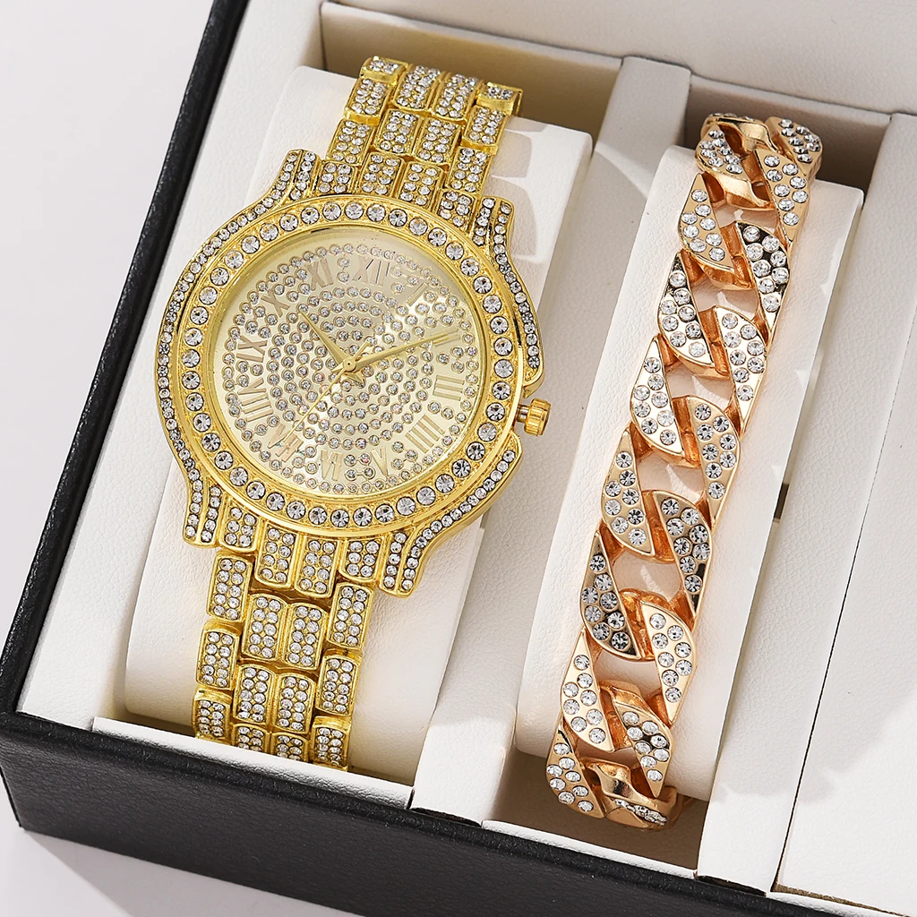 

Часы женские кварцевые с кристаллами, 2 шт./компл.