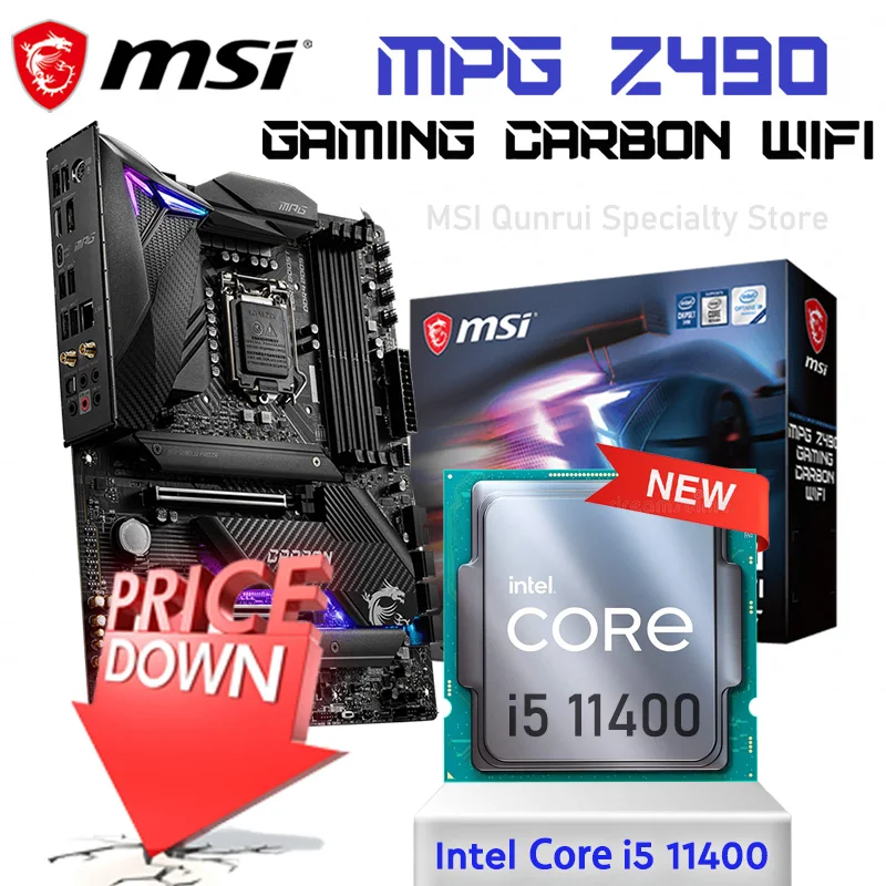 

LGA 1200 Z490 материнская плата DDR4 MPG Z490 игровая углеродная WiFi + Intel Core i5 11400 CPU Combo i5 11400 комплект ЦП 11-го поколения Z490 Новинка