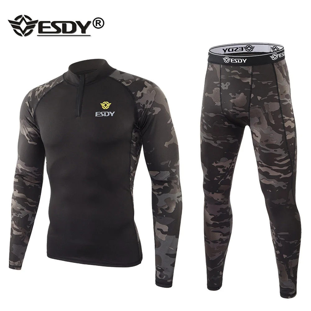 ESDY Camouflage Athletic Thermal Underwear Sets Men Functional Training Sports Sexy Fitness Quick Drying Long Johns Run Tracksui
