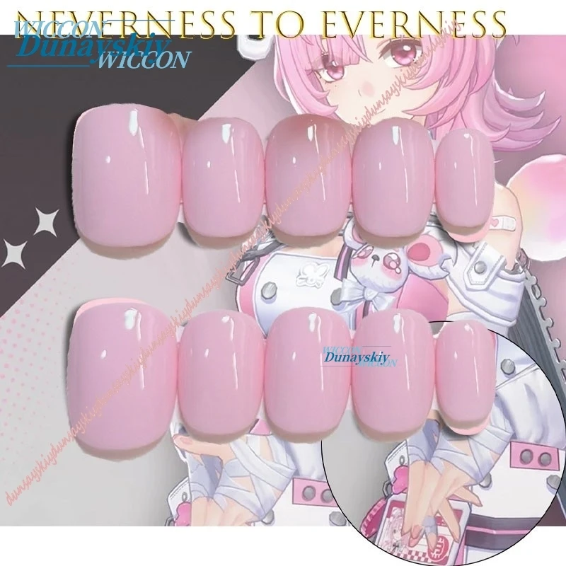 Фото Розовые накладные ногти ручной работы Nanally Pink Handmade Chiz Neverness To Everness Short Press On Nails From Ring, подходящие как для косплея, так и для повседневного ношения. №2