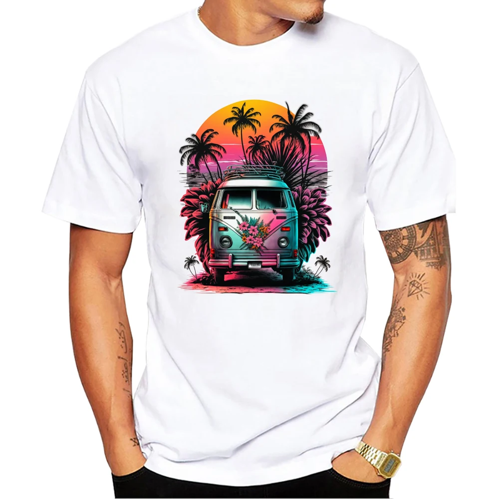 Teehub Basic Retro Bus Männer T-Shirt Strand Baum gedruckt T-Shirts Kurzarm T-Shirts Harajuku T-Shirt – Detail 4