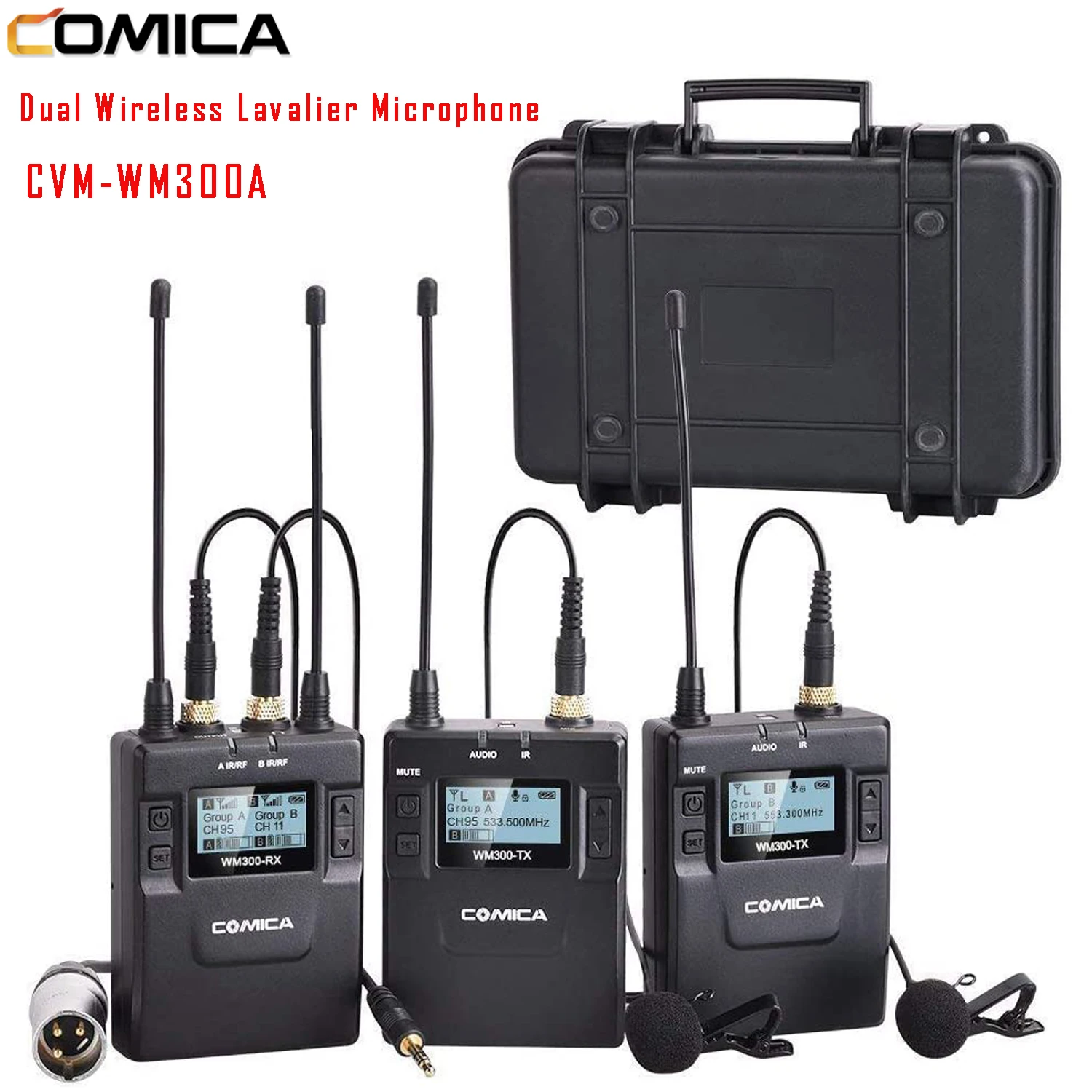 

Comica CVM-WM300A Dual Wireless Lavalier Microphone UHF 96 Channel Professional Lapel Lav Microphone for DSLR Canon Sony Camera