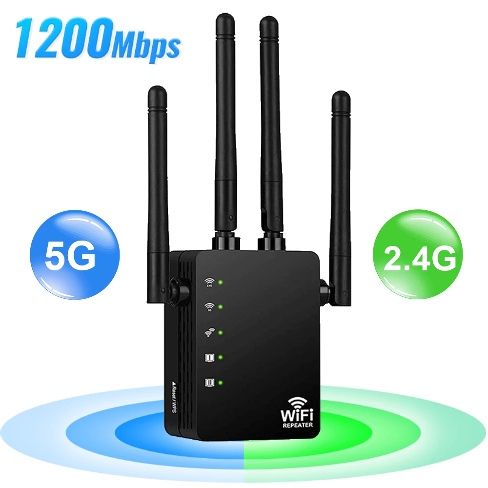 

5Ghz Wireless WIFI Booster Repeater Wifi Extender 1200Mbps Network Signal Amplifier 802.11N Long Range Signal Wi-Fi Repeater