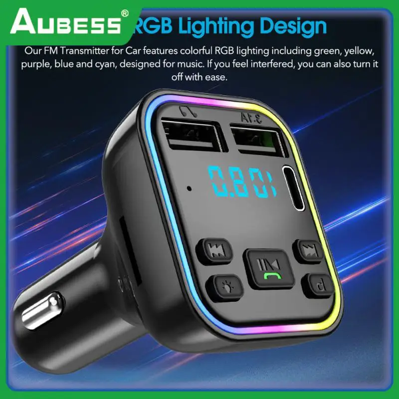 

Handsfree Mp3 Modulator Player Car Charger Fast Charger Pd Type-c Dual Usb 3.1a Colorful Ambient Light Pd Fast Charging Car Kit