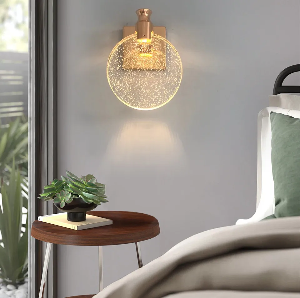 Современный круглый хрустальный настенный светильник прикроватное бра