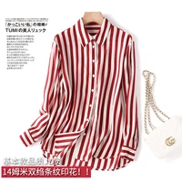 striped 100 natural silk long sleeve tops women luxurious high quality 2022 spring thin turn down collar casual shirts blouse