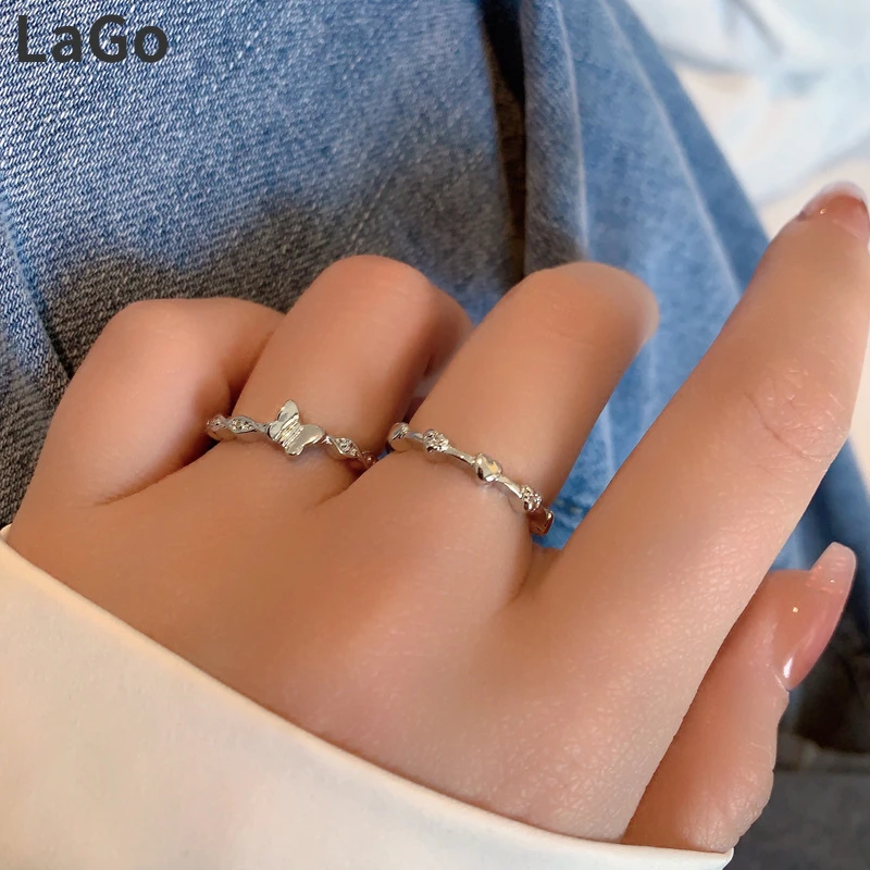 

Trendy Jewelry Butterfly Rings Sweet Korean Temperament Sweet Design 2023 Trend New Heart Rings For Women Girl Wholesale