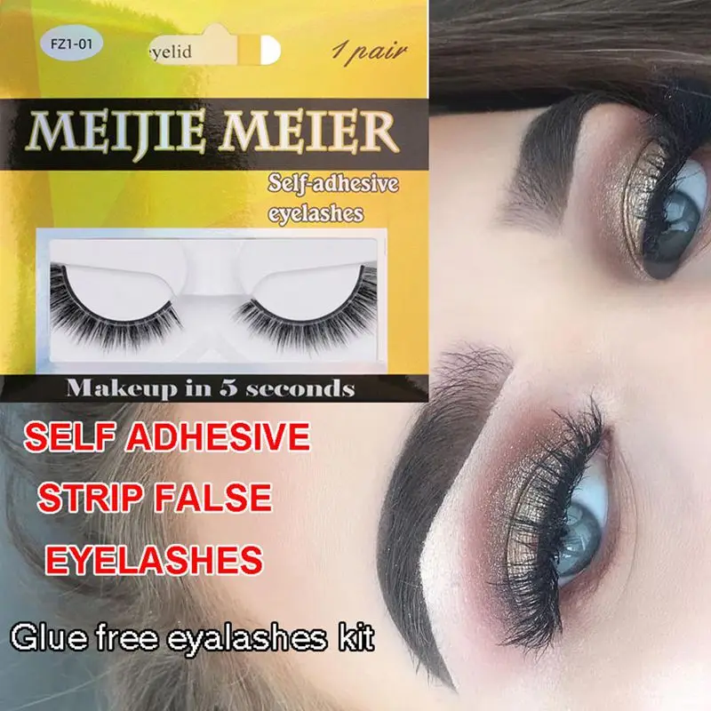 

1Pair 3D Reusable Self-Adhesive Faux Mink Eyelashes No Residue On The Skin Glue Free Natural Long Fake Eyelashes