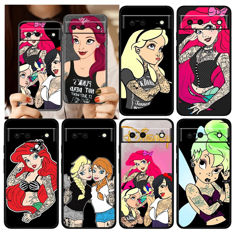 

Punk princess Disney Cool For Google Pixel 7 6 6A 5 4 5A 4A XL Pro 5G Silicone Shockproof Soft TPU Black Phone Case Cover Fundas