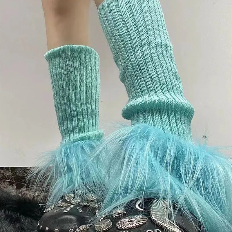 Feather Knitted Stitching Socks Cover Y2K Girl Japanese Leg Cover JK Kawaii Handmade Socks Hot Girl Harajuku Long Cable Socks