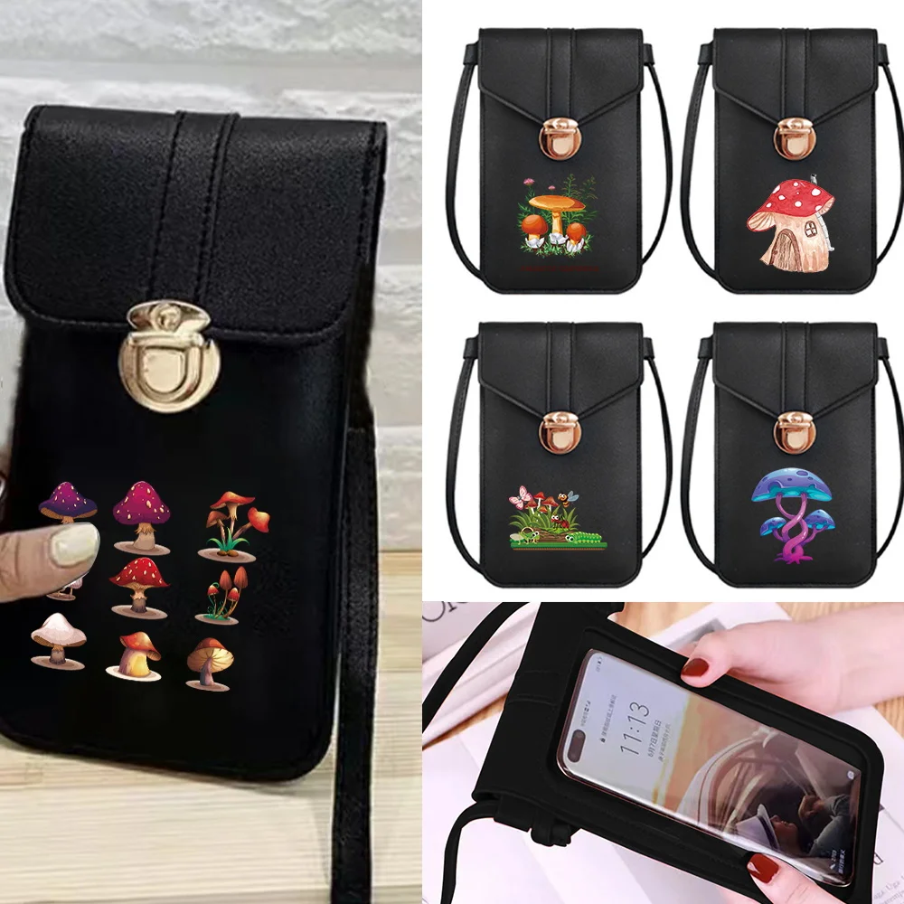 

PU Leather Luxury Mobile Phone Bag for Samsung/iPhone/Xiaomi Case Women Shoulder Bags Mushroom Pattern Phone Pouch Handbags