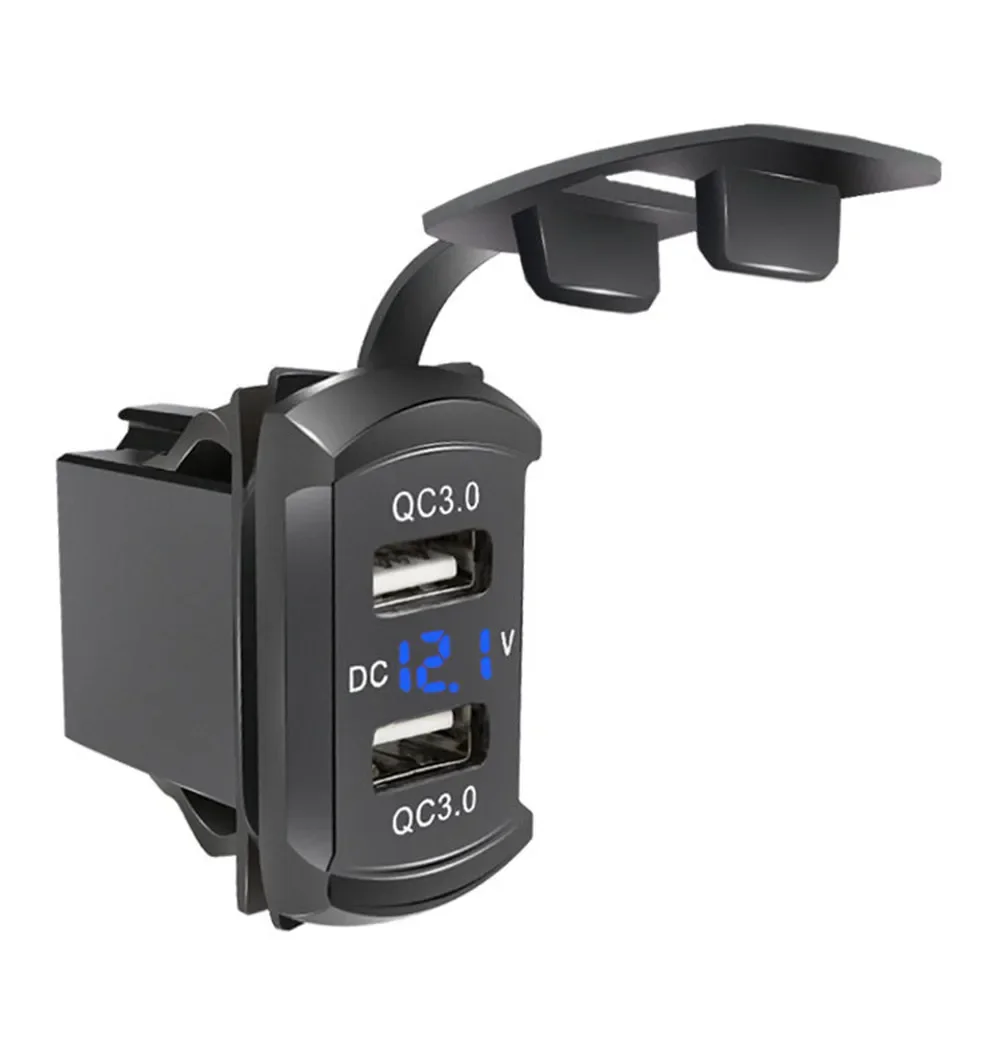

QC3.0 Автомобильное зарядное устройство с двумя портами USB, 12-24 В, вольтметр, светодиодный водонепроницаемый адаптер питания для Toyota, быстрая зарядка, автомобильные аксессуары