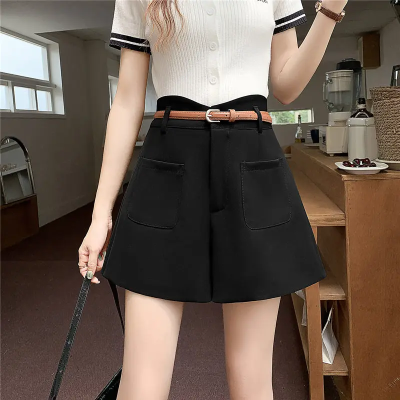 Shorts Women Wide Leg Shorts for Women High Waist Cargo Pants A-line Shorts with Belt 2023 Fashion Pockets Casual Women Clothing