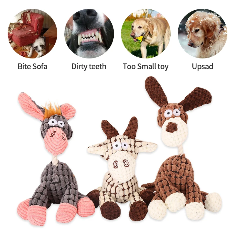 

Dog Toys Donkey Shape Corduroy Chew Toy For Puppy Squeaker Squeaky Plush Bone Molar Pet Toys Bite Resistant Teeth Cleaning Toy