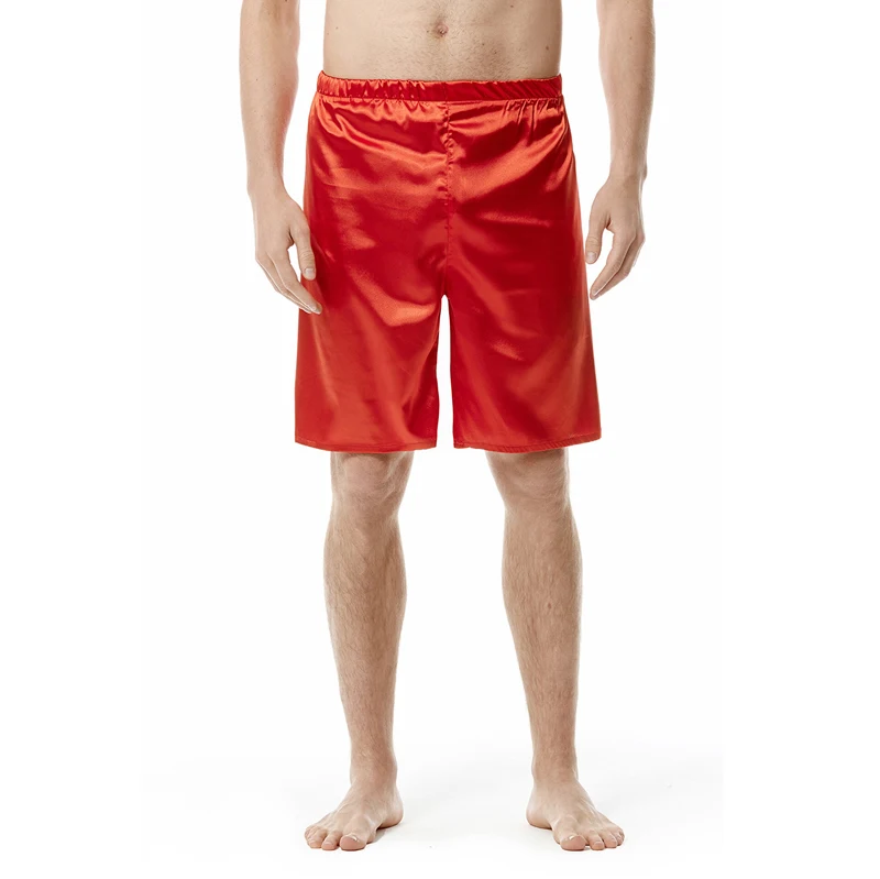 Красная шелковая атласная пижама для сна шорты, штаны для мужчин, повседневные, гладкие, удобные, свободные, домашние пижамы, штаны для сна, мужское нижнее белье для отдыха