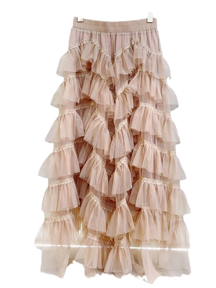 LANMREM сетчатая юбка с волнами многослойные кружевные лоскутные пышные юбки