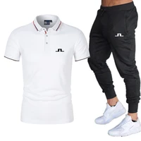j lindeberg new summer mens tracksuit polos trouser pants two piece sets golf brand male polo shirts jogging sportswear suit