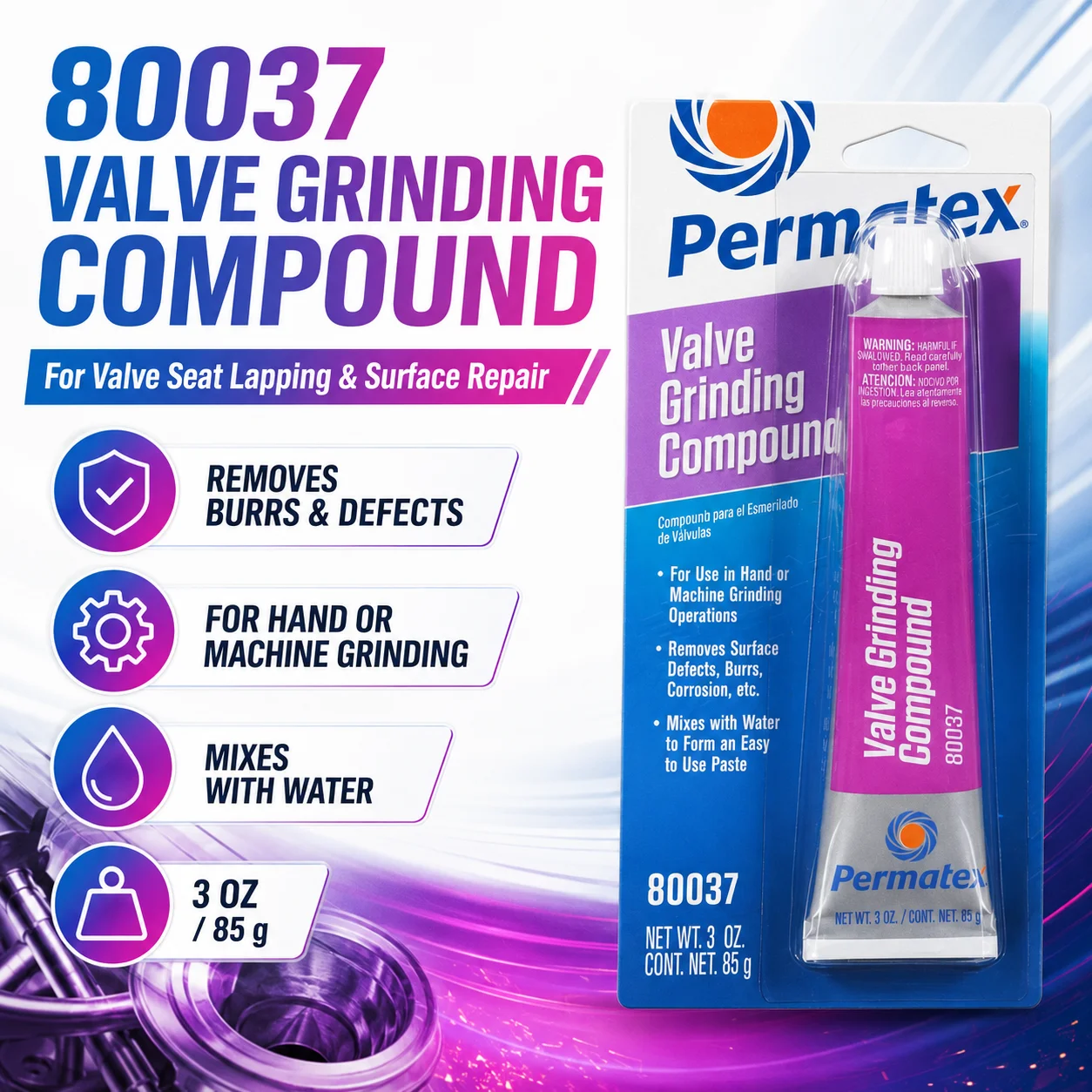 Фото Смазка для притирки клапанов Permatex 80037, 85 г (3 унции), средство для удаления дефектов поверхности при ремонте клапанов малолитражных автомобильных двигателей №1