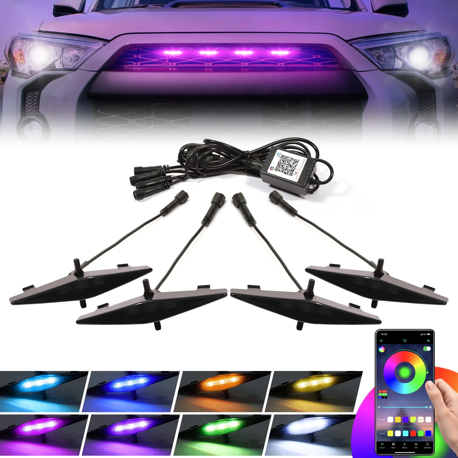 

Светодиодные RGB-лампы для гриля для toyota 2014-2019, радиатор для 4runner, светильник с приложением