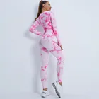 Бесшовные комплекты для йоги с галстуком, спортивные штаны для фитнеса с высокой талией и высоким поясом, костюм с длинным рукавом, Женский комплект леггинсов