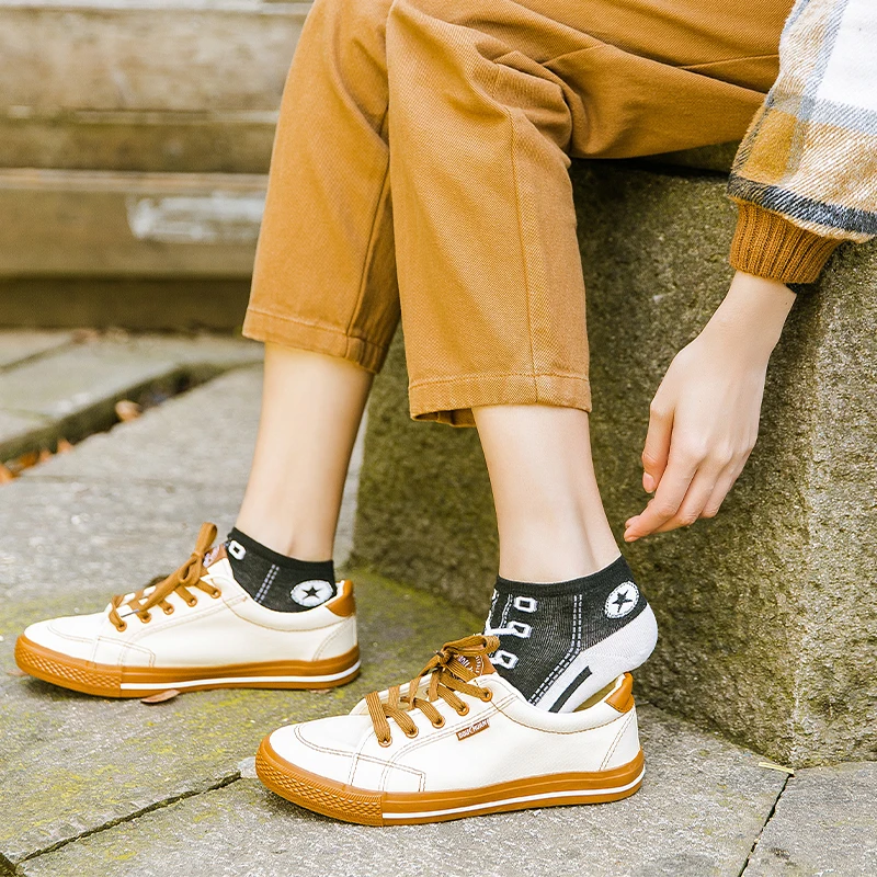 2Paris Funny Kawaii Shoe Print Short Socks Cotton Fashion Harajuku Hip Hop Cute Japanese Dropshipping Soft Women Slippers Socks