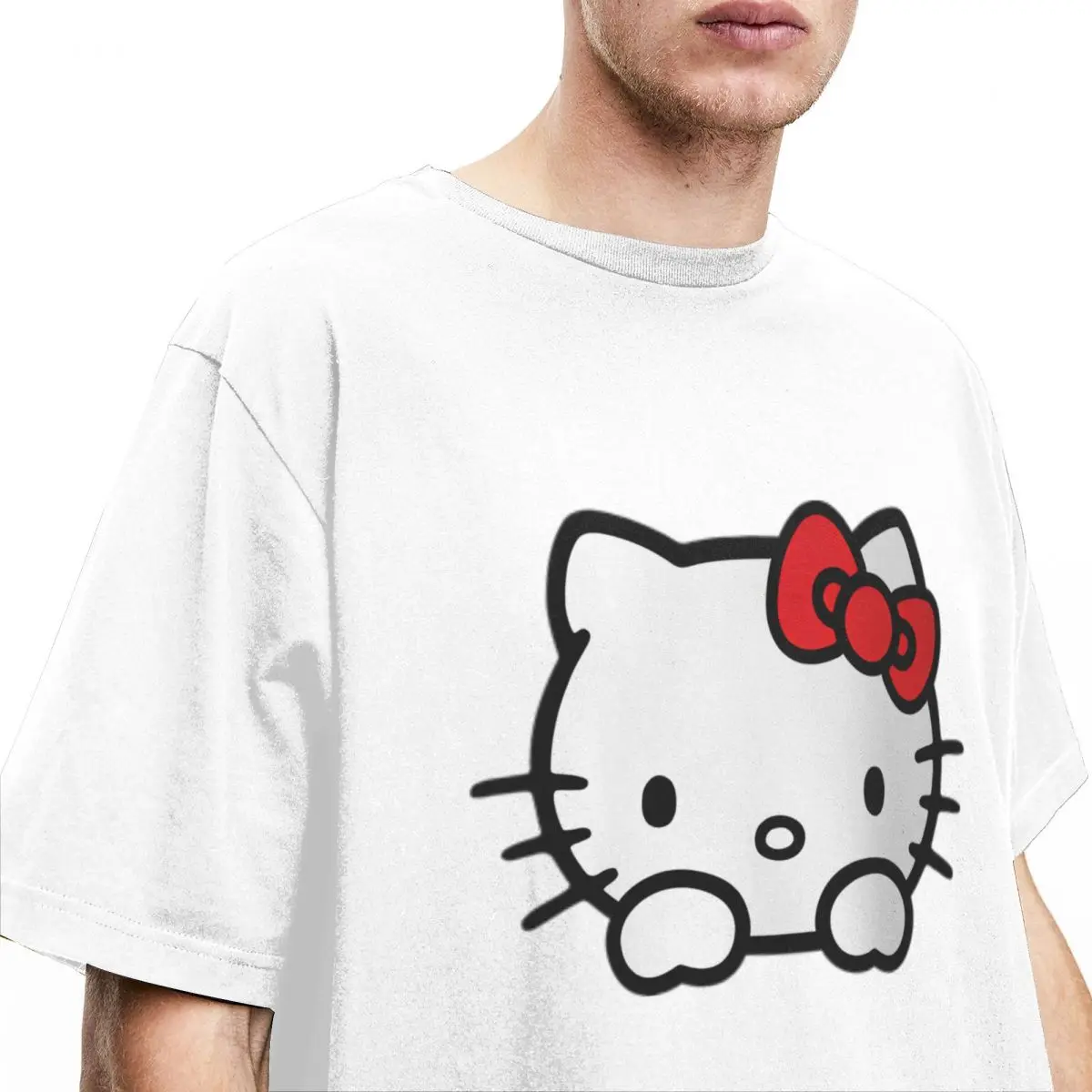 Мужские футболки с красным мультфильмом Hello Kitty хлопковые топы летняя