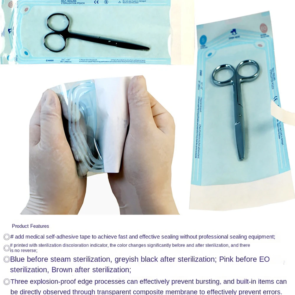 Фото 200PCS Professional Dental Self -sealing Sterilization Bag Self -adhesive Punch Disinfection Oral Sealing Disposable Packaging №5