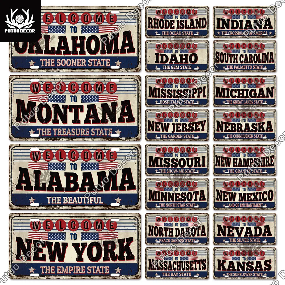 

Putuo Decor American States Licenses Plate Tin Sign Plaque Metal Vintage Plate Wall Decor for Living Room Door Club Garage