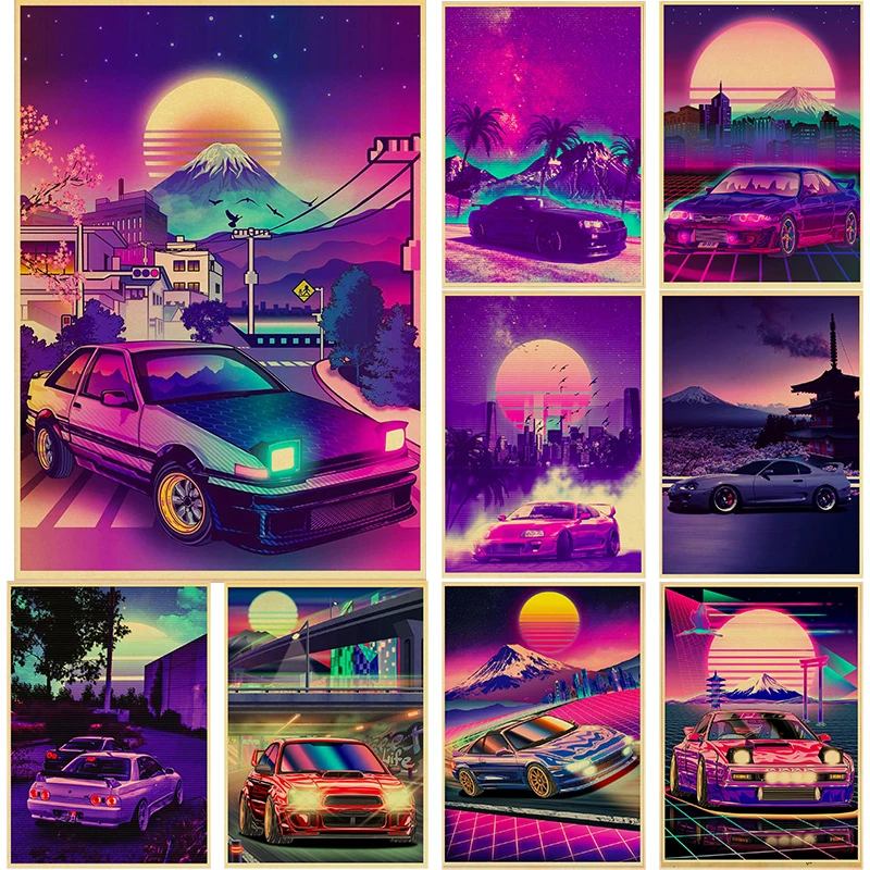Автомобильные постеры JDM в стиле Харадзюку крафт-бумага с принтом настенная