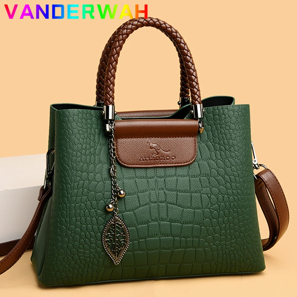 

Brand Genuine Leather Handbags Luxury 3 Layers Alligator Crossbody Bag for Women Female Shoulder Sac Designer Ladies Tote Bags