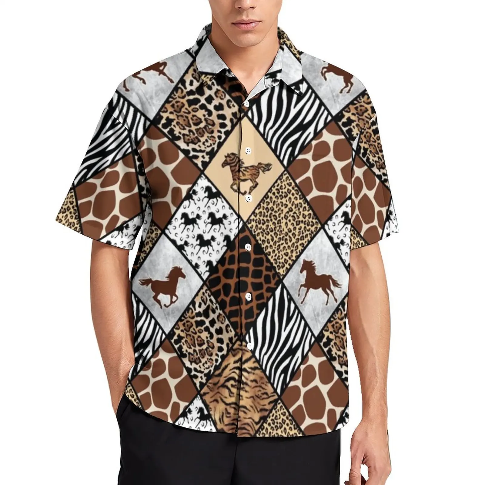 

Horse Caro Zebra Beach Shirt Leopard Print Summer Casual Shirts Men Y2K Blouses Short Sleeve Graphic Top Large Size