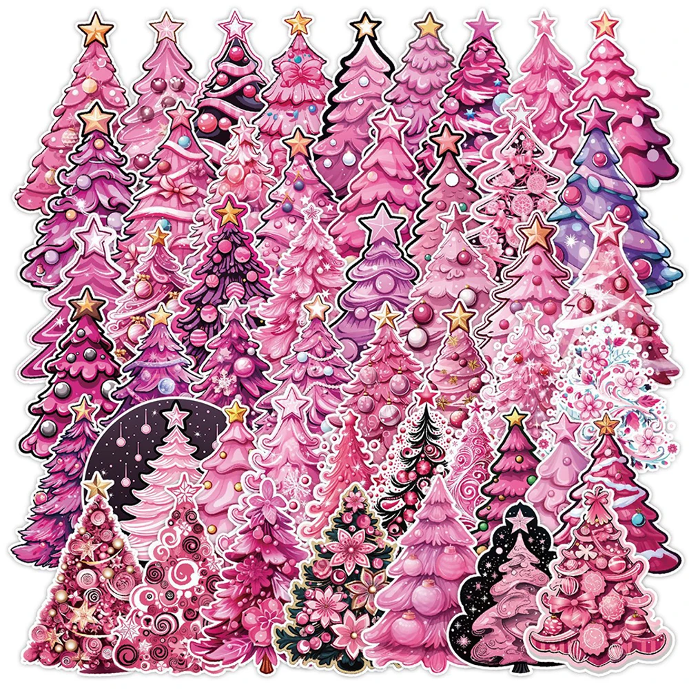 

10/30/50PCS Cute Pink Christmas Tree Cartoon Stickers Travel Luggage Guitar Fridge Laptop DIY Graffiti Funny Sticker Kid Gift