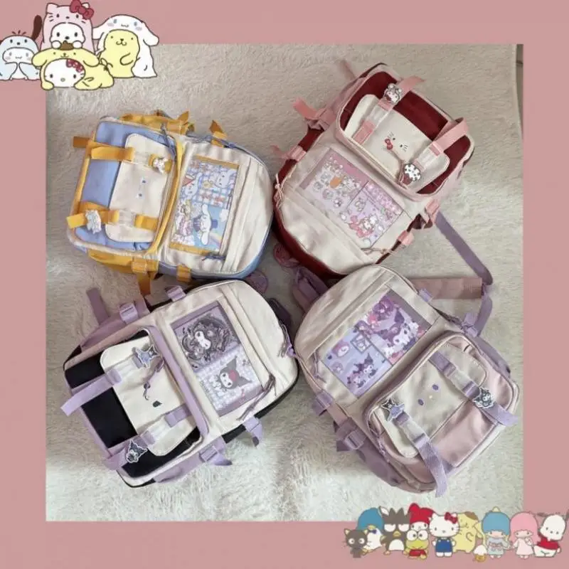 

Kawaii Sanrios Anime Cinnamoroll Kuromi Mymelody Series Everyday Casual Student School Bag Backpack All-Match Large Capacity Bag