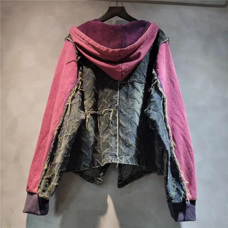 WTHT модные женские костюмы в стиле пэчворк с длинными рукавами и капюшоном