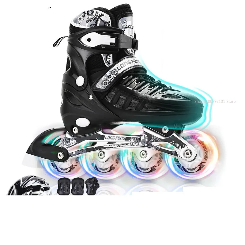 

Led Flash Inline Skates with Brake Professional Figure Roller Skates Shoes Retractable Adjustable Neon Sneakers Rollerblades