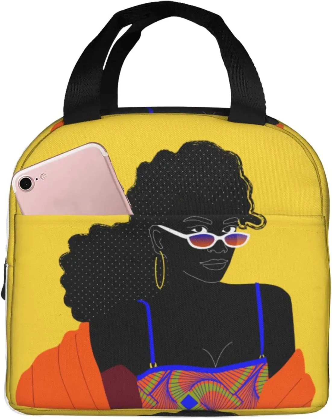 

Сумка для ланча с изоляцией, черный женский Ланч-бокс в стиле поп-арт, многоразовая водонепроницаемая сумка-тоут для школы, работы и пикника