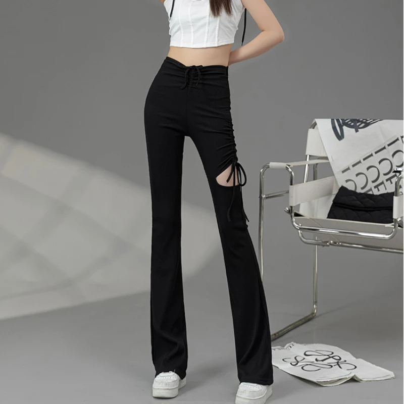 

Брюки плиссированные Асимметричные Модные ажурные пикантные повседневные брюки женские облегающие леггинсы с высокой талией модные брюки 230i