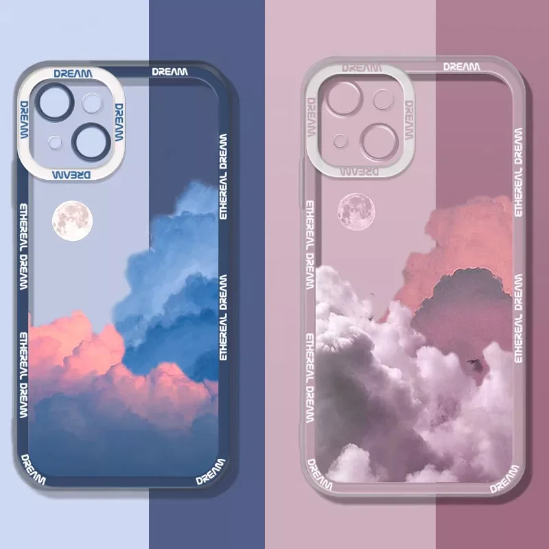 

Free Shipping INS Sunset Sky Clouds Moon Pattern Case For iPhone 13 12 11 Pro Max XR X XS 7 8 Plus SE2020 14 Shockproof Soft Cle
