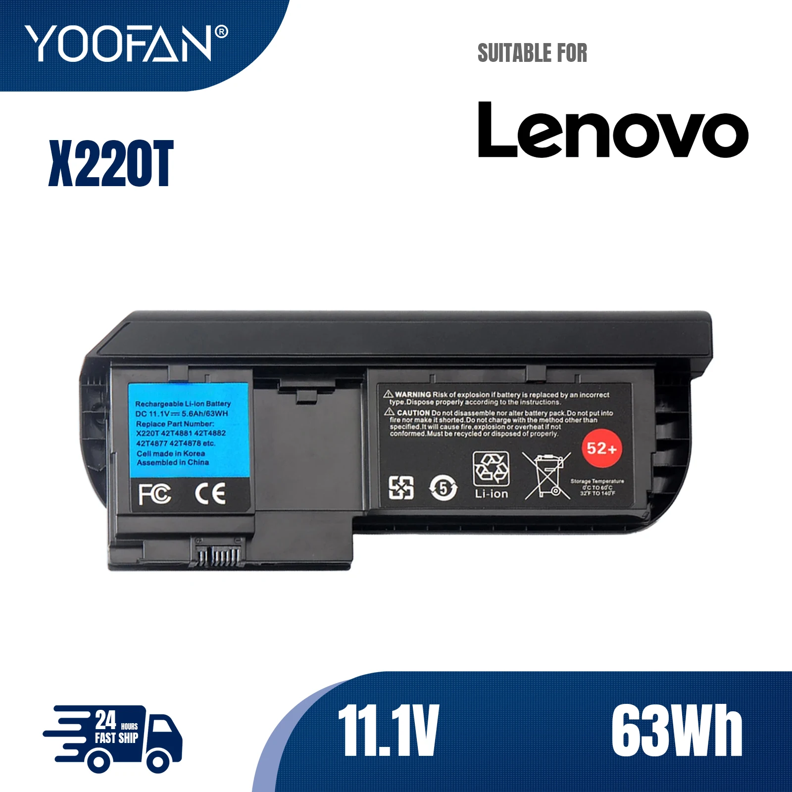YOOFAN батарея для ordenador portátil подсумка Coreana Lenovo ThinkPad X220T Series Tablet 42T4881 42T4882 42T4877