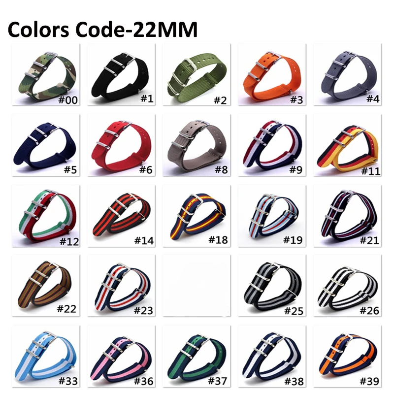 100Pcs/Set Nylon Woven Watchband Substitute DW Strap 16mm 18mm 20mm 22mm 24mm Nato Army Sport Multicolor Canvas Wristband