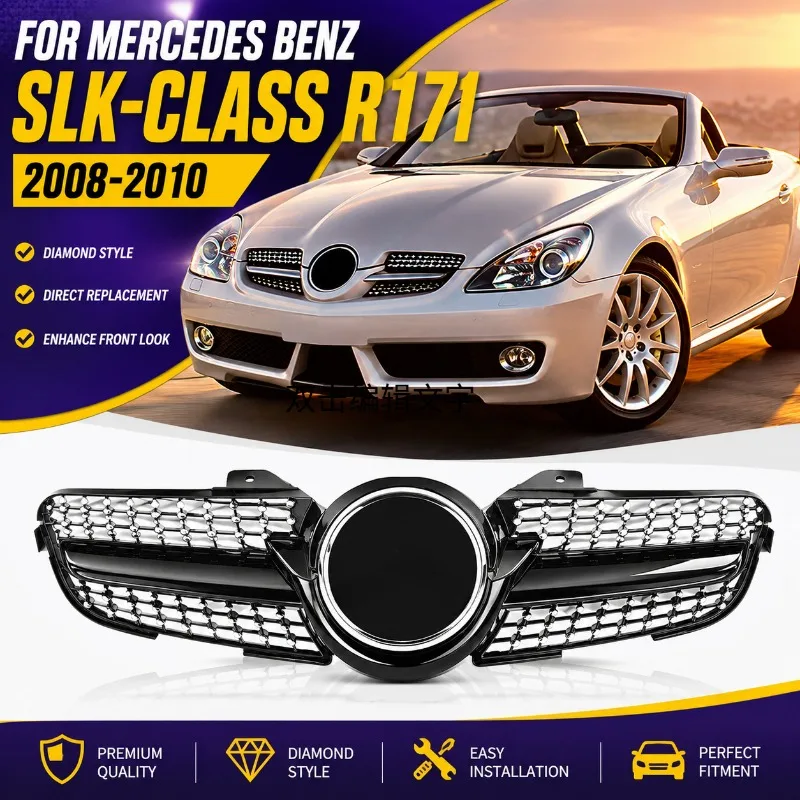 Фото Алмазная решетка радиатора для Mercedes-Benz SLK-Class R171 SLK200 SLK300 SLK350 SLK55 2008-2010 в стиле GT, запасная часть для автомобиля №1