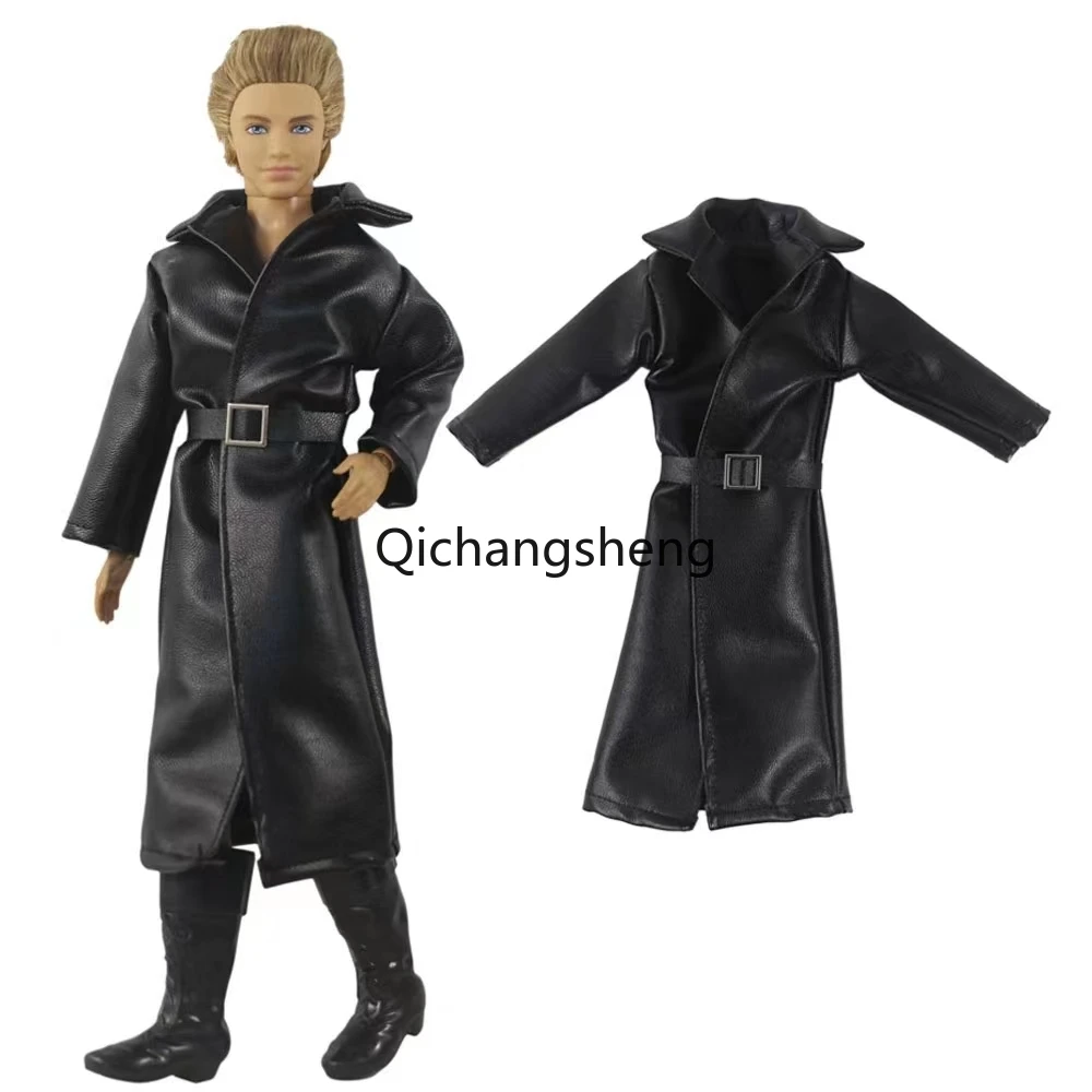 

Male Black Leather Parka 1/6 Dolls Clothes For Ken Boy Doll Long Coat Jacket For Barbie Boyfriend Ken Prince Accessories 1:6 Toy
