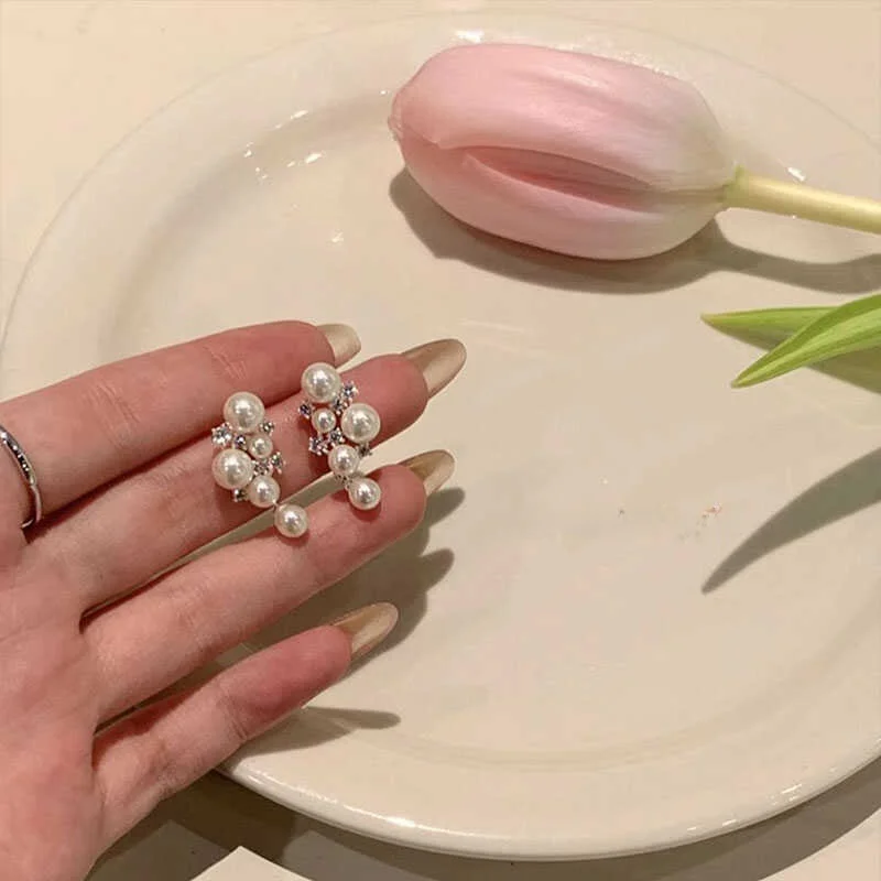 Женские серьги-гвоздики с жемчугом стерлинговое серебро 2024 новые модные легкие