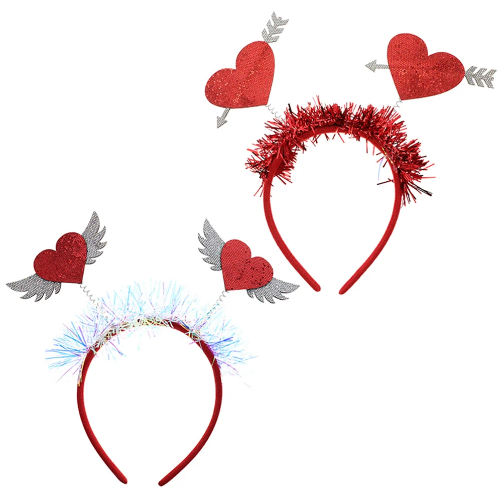 

2 Pcs Wings Love Headband Heart Decor Party Clothing Latte Valentine's Day Photo Props Miss Headpiece Themed Headbands Cupid